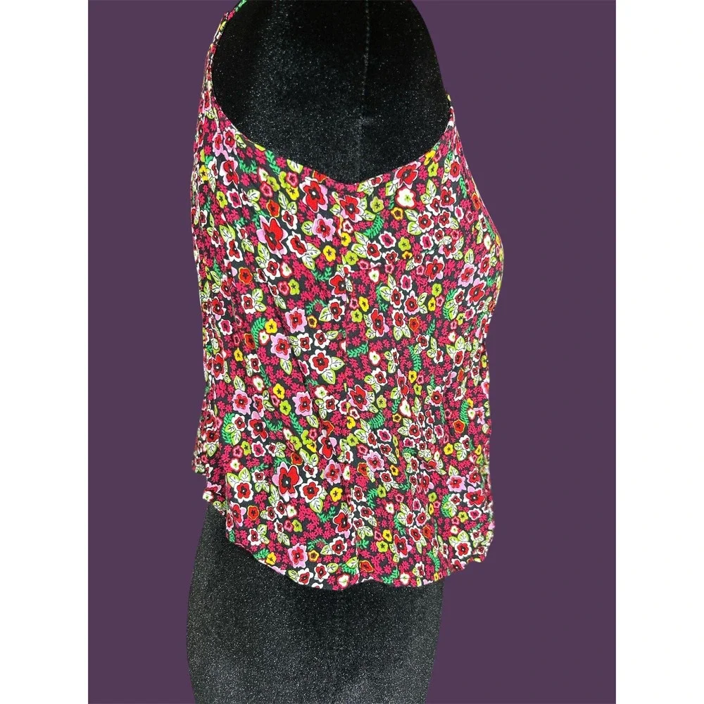 United Colors of Benetton Floral Cami Top Y2K Boho Tie Strap Red Pink Small‎